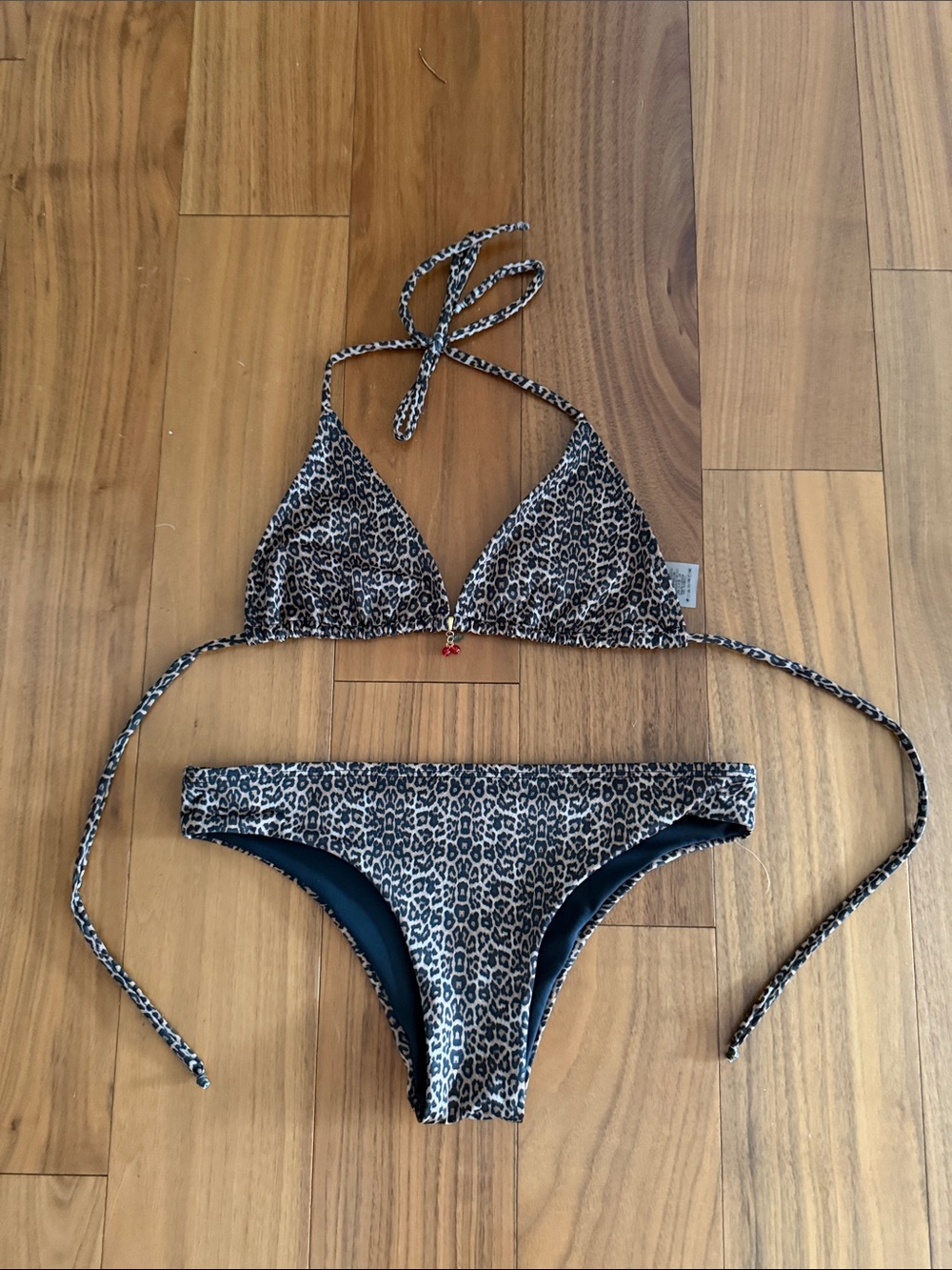 Leopard Print Triangle Bikini Set - Brown